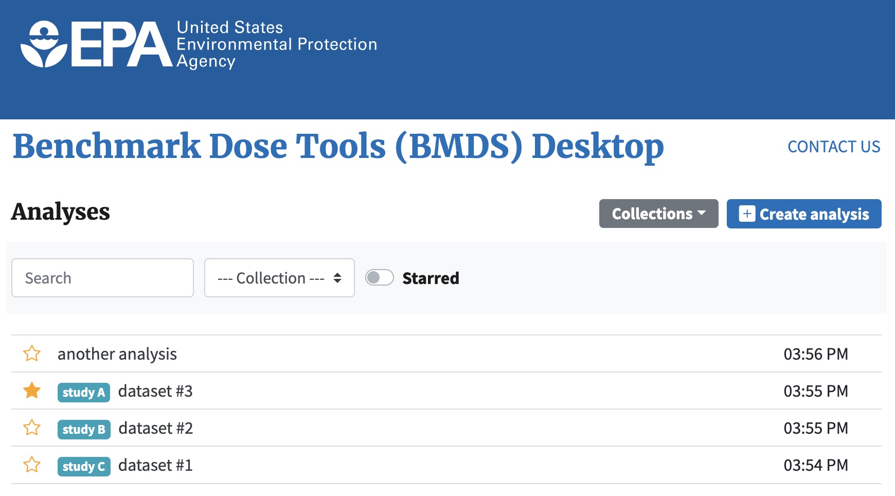 Screenshot of BMDS Desktop Application