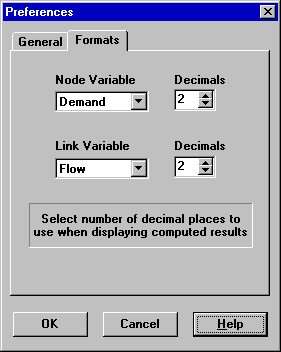 Preferences - Formats Tab in EPANET