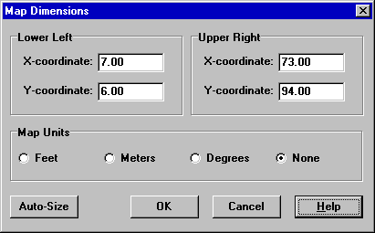 Map Dimensions Dialog in EPANET