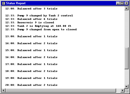 Excerpt from an Example Status Report in EPANET