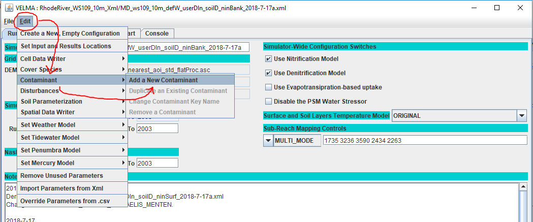 Add new contaminant to VELMA configuration