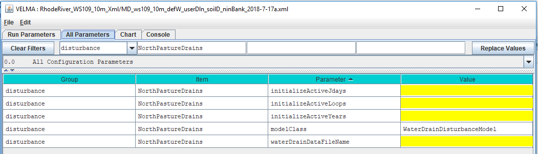 A new water drain disturbance parameterization group in JVelma's All Parameters tab