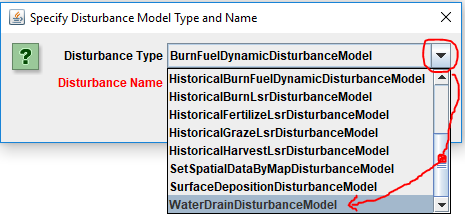 Specify Disturbance Model Type and Name pop-up dialog