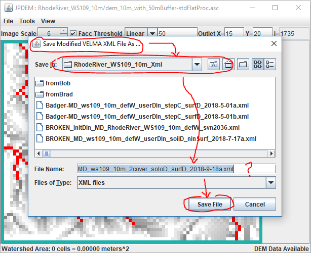 Save VELMA target file dialog