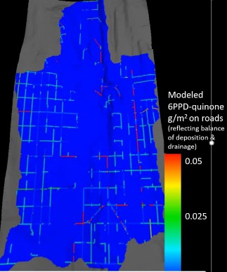 modeled 6PPDquinone g/m2 on roads