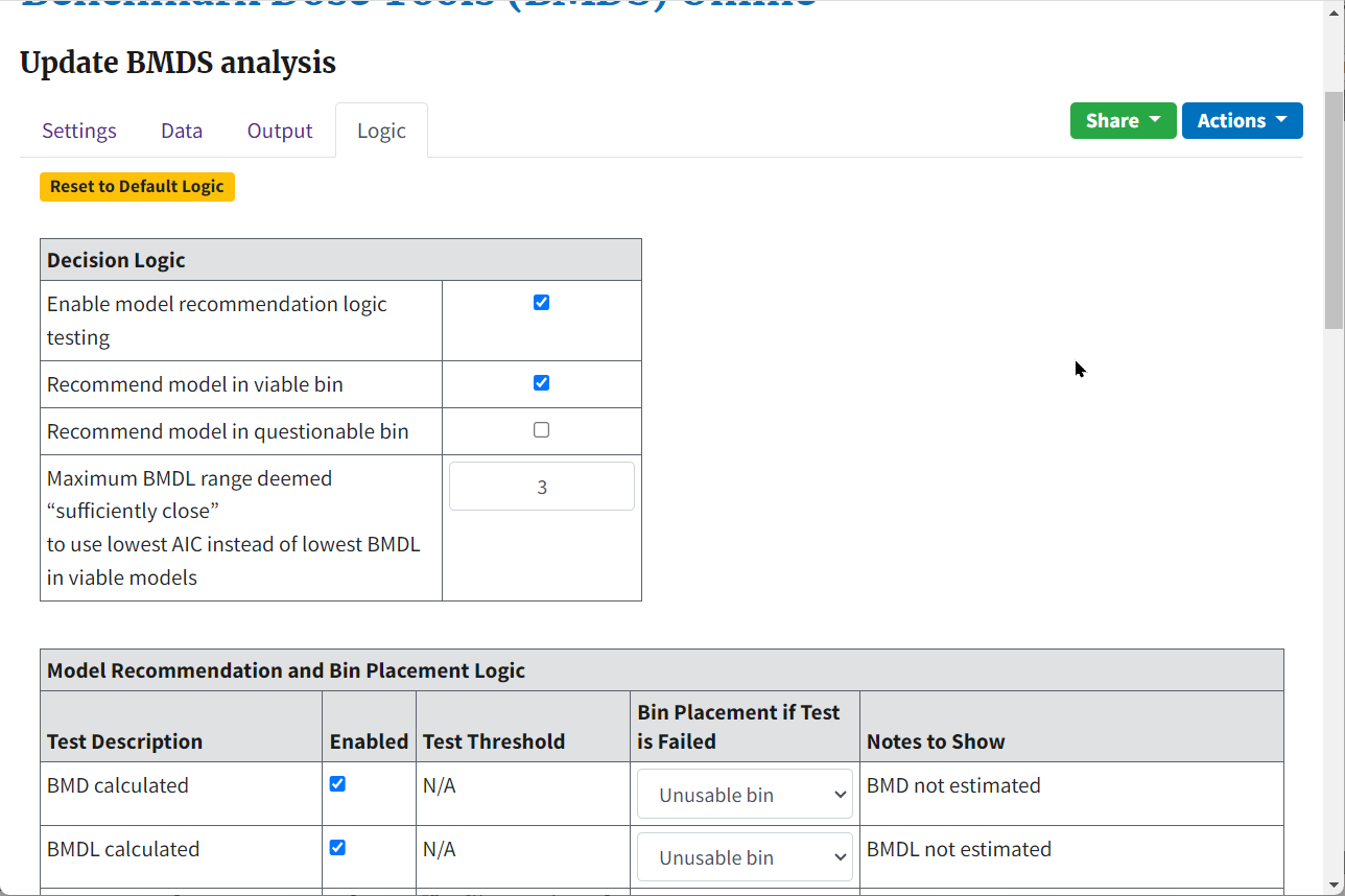 BMDS Online Decision Logic table