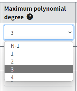 Maximum polynomial degree column with picklist displayed