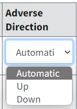 Adverse Direction column with picklist of values displayed