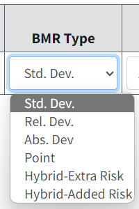 BMR Type column with picklist of values displayed