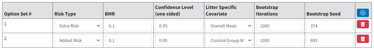 Options table selections for nested model