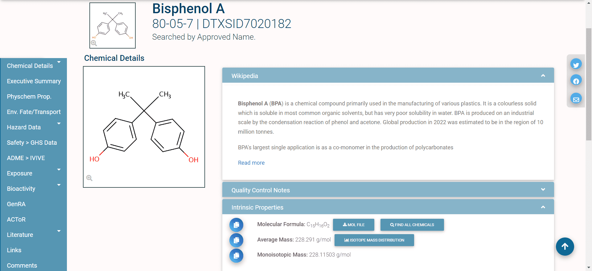 Figure 1: Bisphenol A CCD landing page