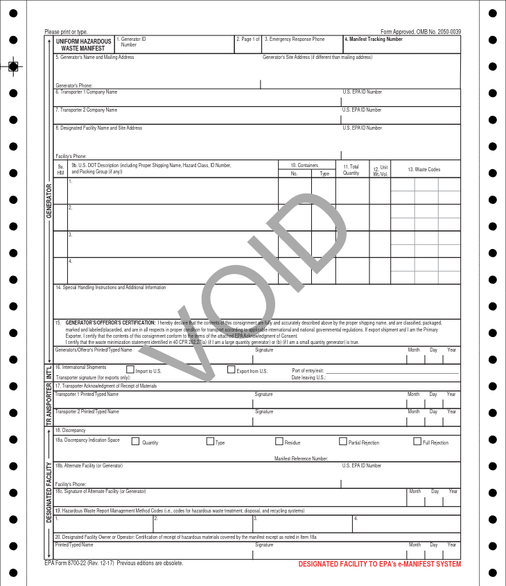 sample paper manifest